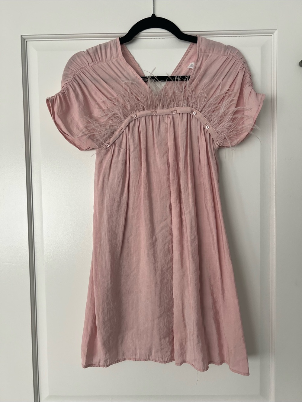 Zara Girls Light Pink Feather-Trim Dress